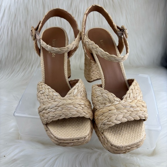Kate Spade Biege Braided Raffia Espadrilles Woven Sandals - Picture 1 of 14